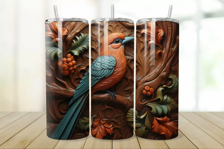 3D Engraved Leather Bird 20oz/30oz Tumbler PNG