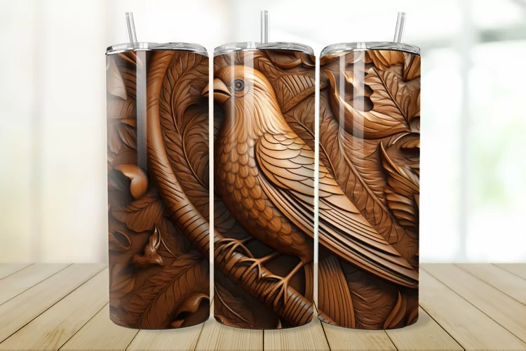 3D Engraved Leather Bird 20oz/30oz Tumbler PNG
