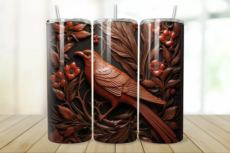 3D Engraved Leather Bird 20oz/30oz Tumbler PNG