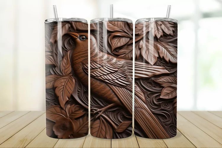 3D Engraved Leather Bird 20oz/30oz Tumbler PNG