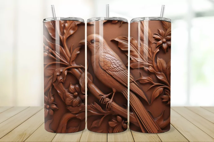 3D Engraved Leather Bird 20oz/30oz Tumbler PNG