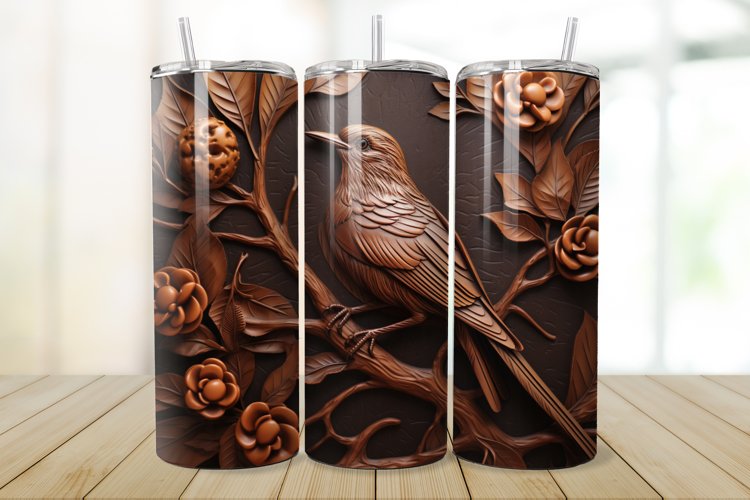 3D Engraved Leather Bird 20oz/30oz Tumbler PNG example image 1