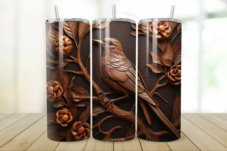 3D Engraved Leather Bird 20oz/30oz Tumbler PNG