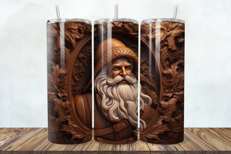 3D Engraved Leather Christmas Santa 20oz/30oz Tumbler PNG