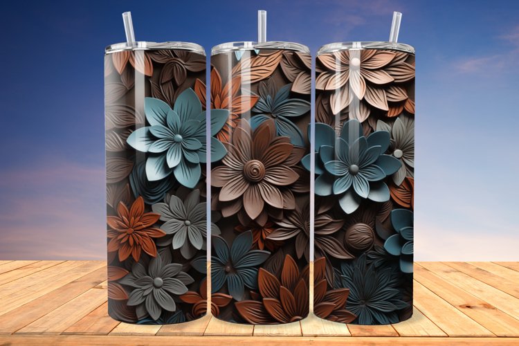 3D Engraved Leather Flower 20oz/30oz Tumbler PNG