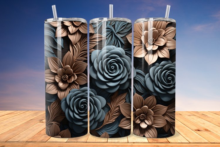 3D Engraved Leather Flower 20oz/30oz Tumbler PNG