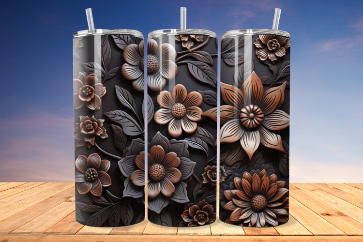 3D Engraved Leather Flower 20oz/30oz Tumbler PNG
