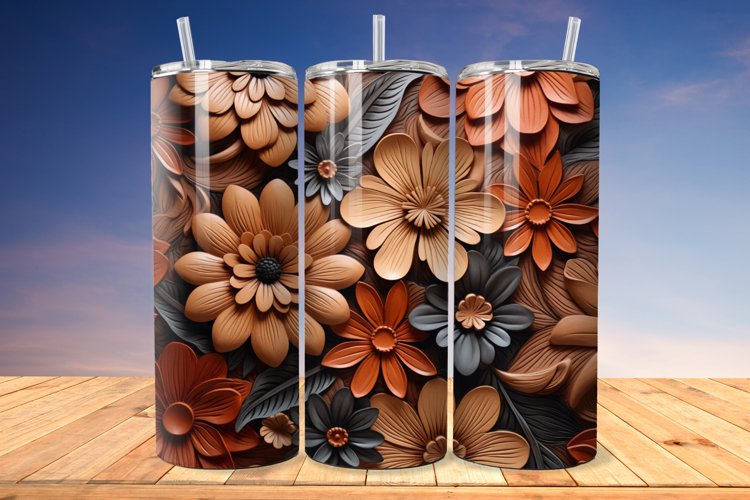 3D Engraved Leather Flower 20oz/30oz Tumbler PNG example image 1