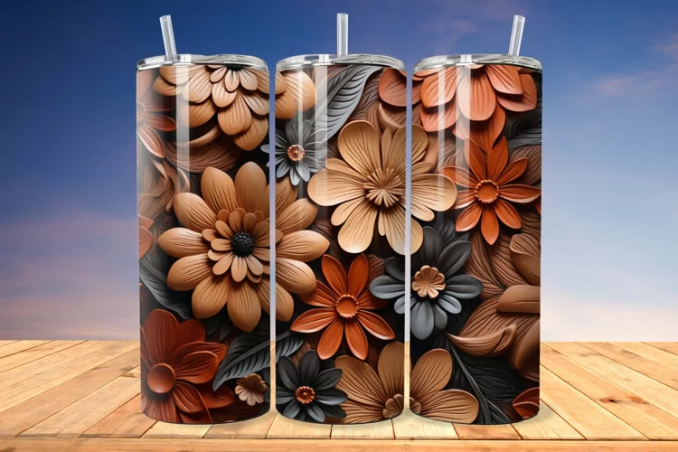 3D Engraved Leather Flower 20oz/30oz Tumbler PNG