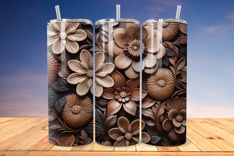 3D Engraved Leather Flower 20oz/30oz Tumbler PNG example image 1