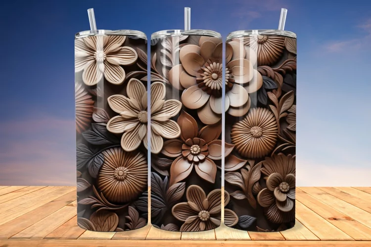 3D Engraved Leather Flower 20oz/30oz Tumbler PNG