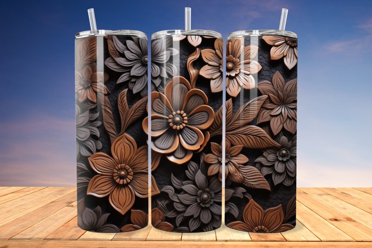 3D Engraved Leather Flower 20oz/30oz Tumbler PNG