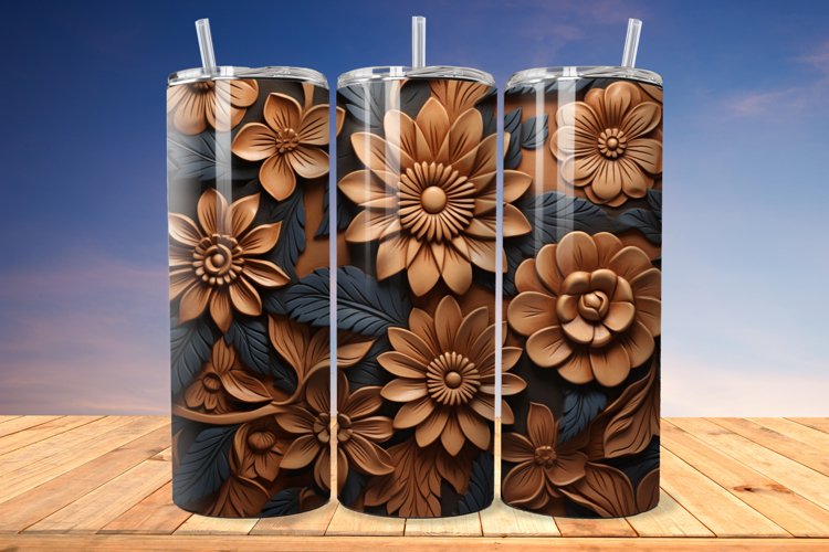 3D Engraved Leather Flower 20oz/30oz Tumbler PNG