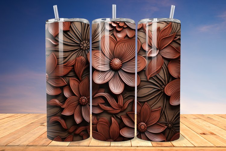 3D Engraved Leather Flower 20oz/30oz Tumbler PNG