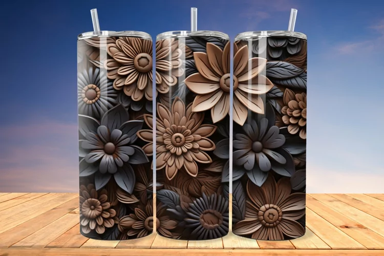 3D Engraved Leather Flower 20oz/30oz Tumbler PNG