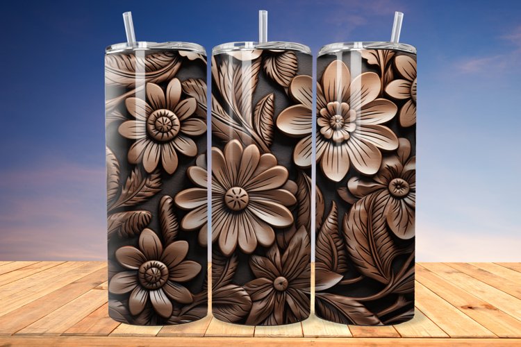 3D Engraved Leather Flower 20oz/30oz Tumbler PNG