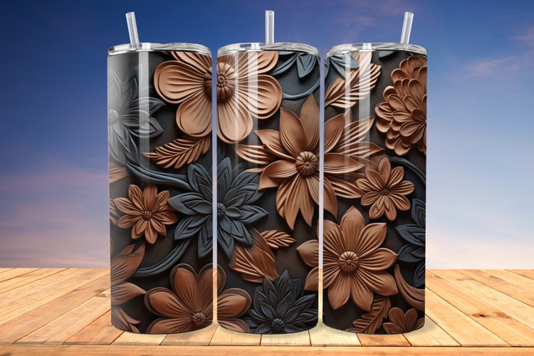3D Engraved Leather Flower 20oz/30oz Tumbler PNG