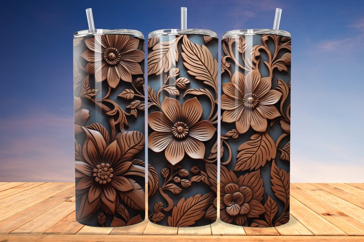 3D Engraved Leather Flower 20oz/30oz Tumbler PNG