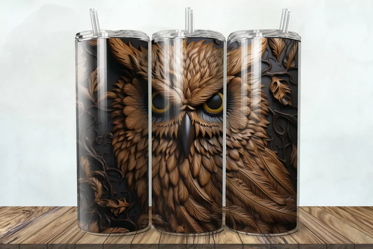 3D Engraved Leather Flower 20oz/30oz Tumbler PNG