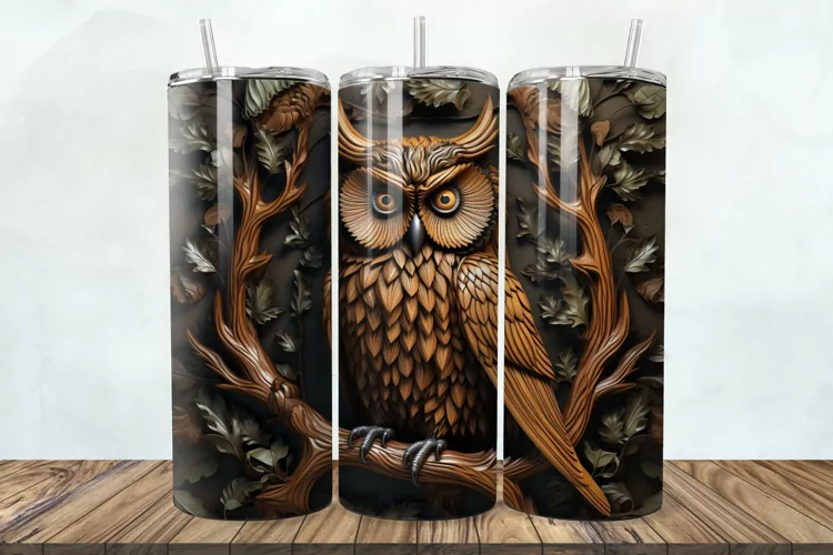 3D Engraved Leather Flower 20oz/30oz Tumbler PNG