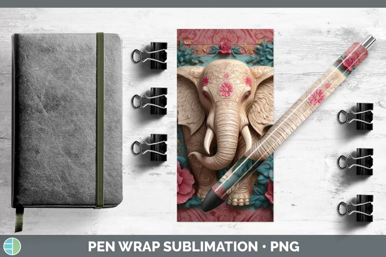 3D Exotic Animals Elephant Pen Wrap Sublimation Epoxy Pen De