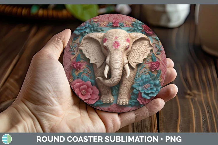 3D Exotic Animals Elephant Round Coaster Sublimation Coaster
