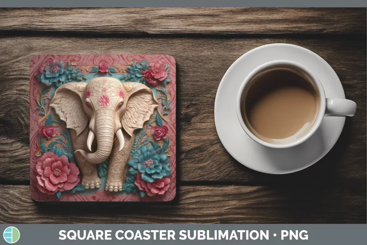 3D Exotic Animals Elephant Square Coaster Sublimation Coaste