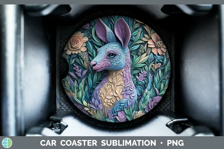 3D Exotic Animals Kangaroo Car Coaster Sublimation Coaster D