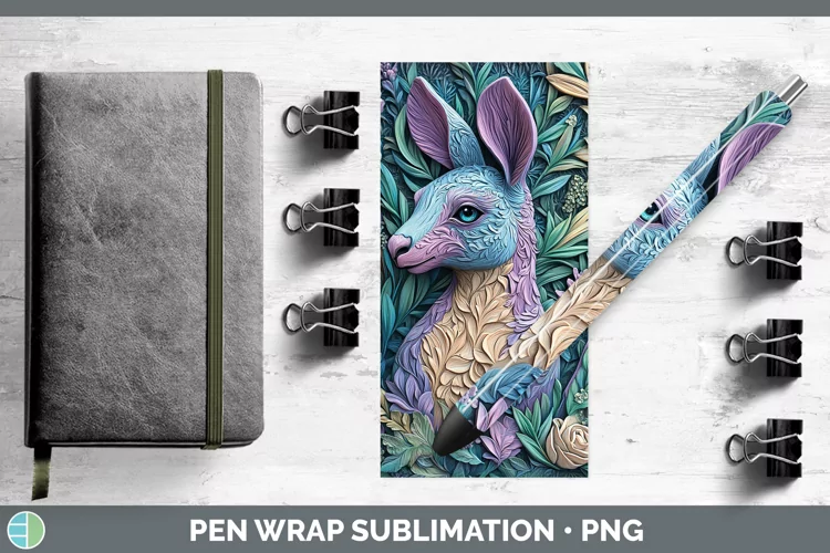 3D Exotic Animals Kangaroo Pen Wrap Sublimation Epoxy Pen De