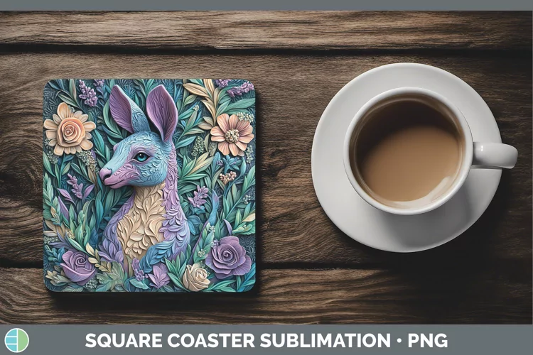 3D Exotic Animals Kangaroo Square Coaster Sublimation Coaste