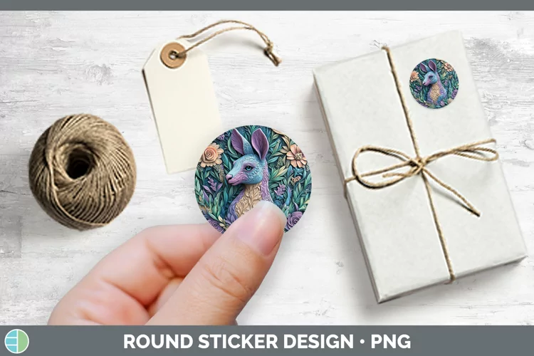 3D Exotic Animals Kangaroo Stickers | Round Labels Designs