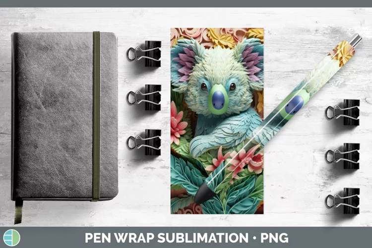 3D Exotic Animals Koala Pen Wrap Sublimation Epoxy Pen Desig