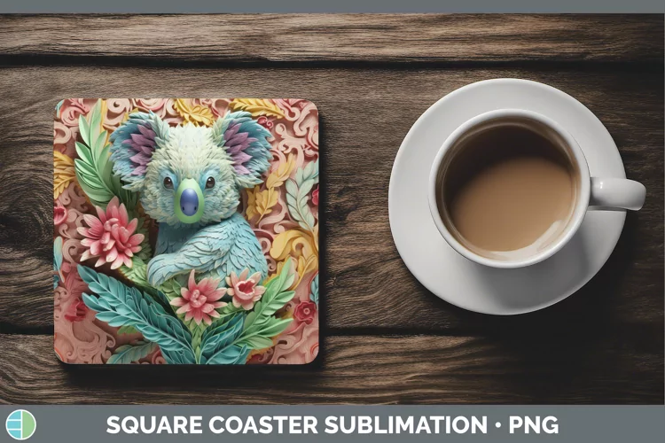 3D Exotic Animals Koala Square Coaster Sublimation Coaster D