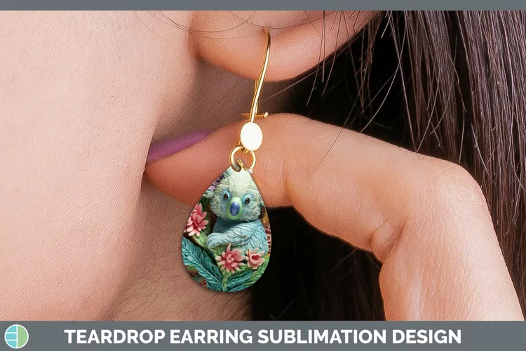 3D Exotic Animals Koala Teardrop Earrings Sublimation Earrin