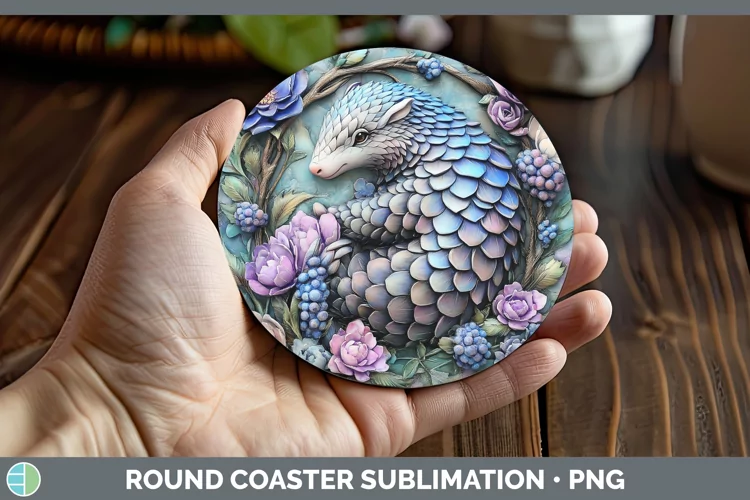 3D Exotic Animals Pangolin Round Coaster Sublimation Coaster