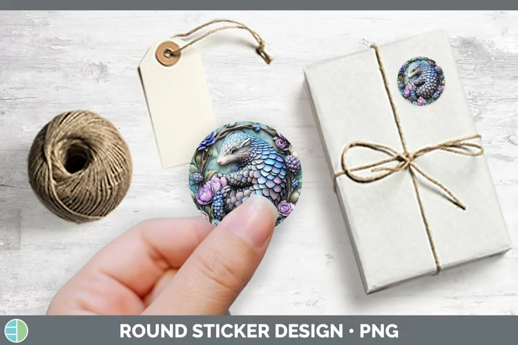 3D Exotic Animals Pangolin Stickers | Round Labels Designs