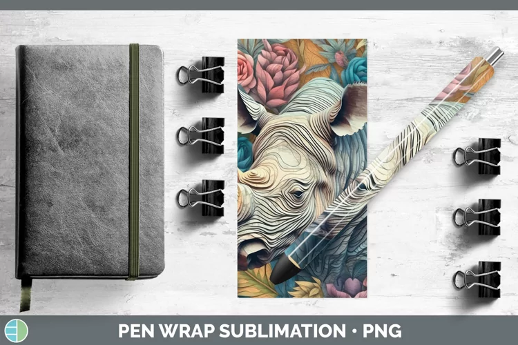 3D Exotic Animals Rhino Pen Wrap Sublimation Epoxy Pen Desig