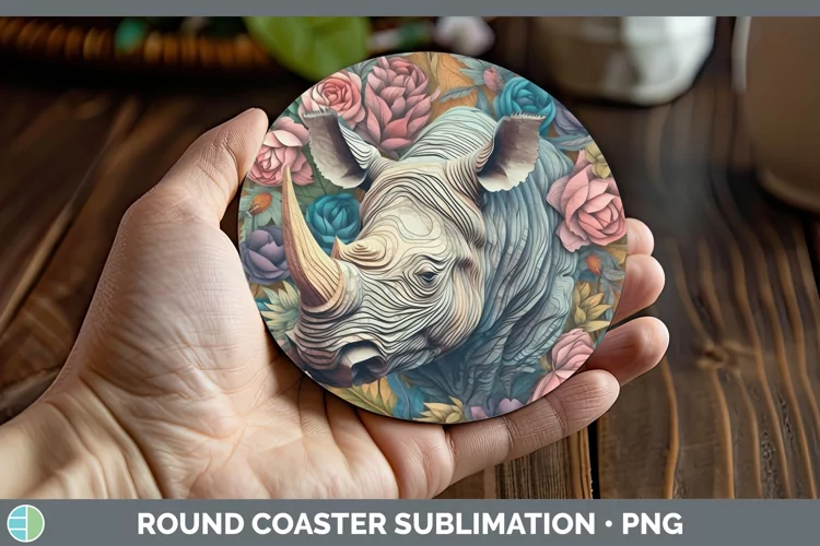 3D Exotic Animals Rhino Round Coaster Sublimation Coaster De
