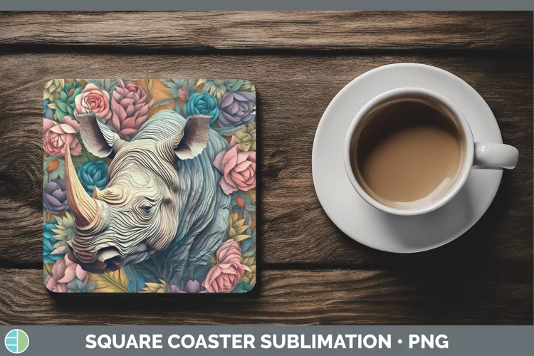 3D Exotic Animals Rhino Square Coaster Sublimation Coaster D