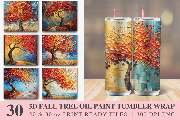 3D Fall Tree Oil Paint Tumbler wrap Bundle