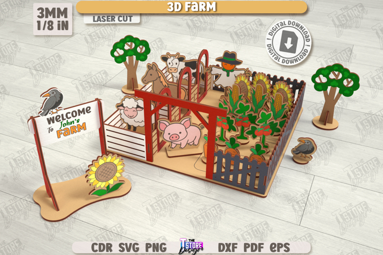 3D Farm Model Laser Cut | Layout Farm Model | Farm Animals