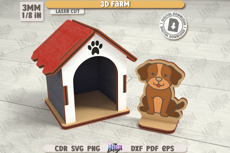 3D Farm Model Laser Cut | Layout Farm Model | Doghouse | CNC