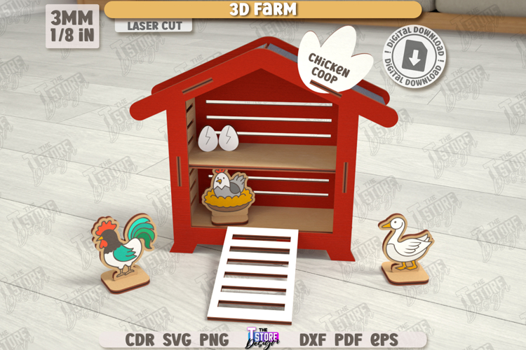 3D Farm Model Laser Cut | Layout Farm Model | Chicken Coop
