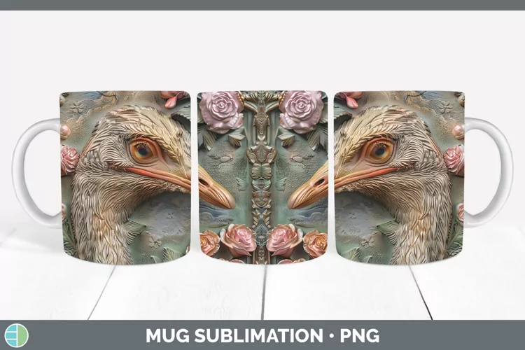 3D Farm Ostrich Mug Wrap Sublimation Coffee Cup Designs