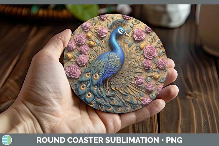 3D Farm Peacock Round Coaster Sublimation Coaster Designs