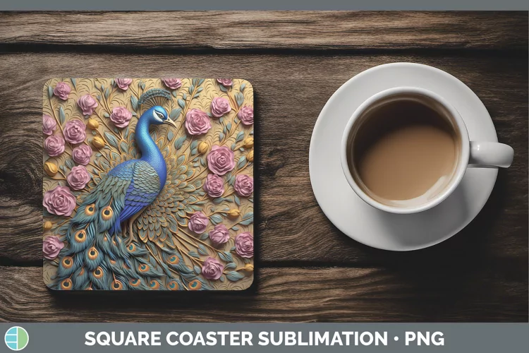 3D Farm Peacock Square Coaster Sublimation Coaster Designs