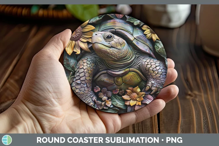 3D Farm Tortoise Round Coaster Sublimation Coaster Designs