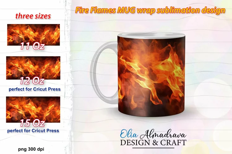 Mug Wrap Sublimation Design| Fire Flames Png Mug Template