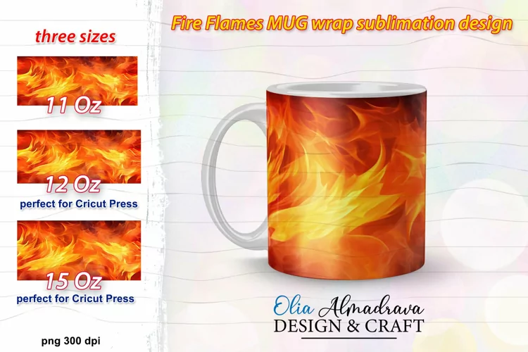 Mug Wrap Sublimation Design| 3D Fire Flames Png Mug Template