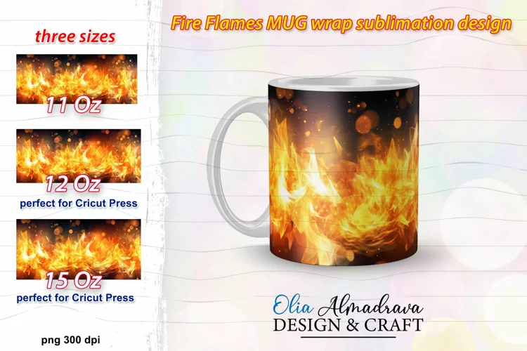 Mug Wrap Sublimation Design| 3D Fire Flames Png Mug Template